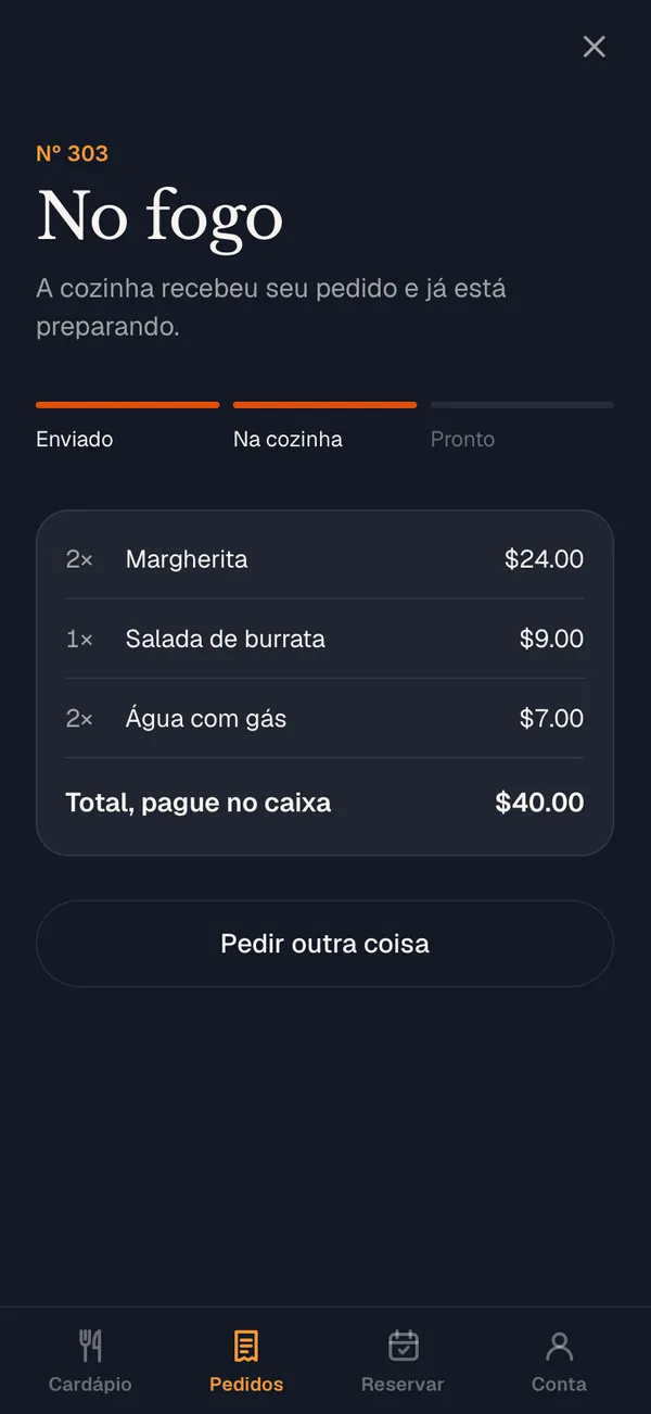Um pedido feito no app próprio de um restaurante