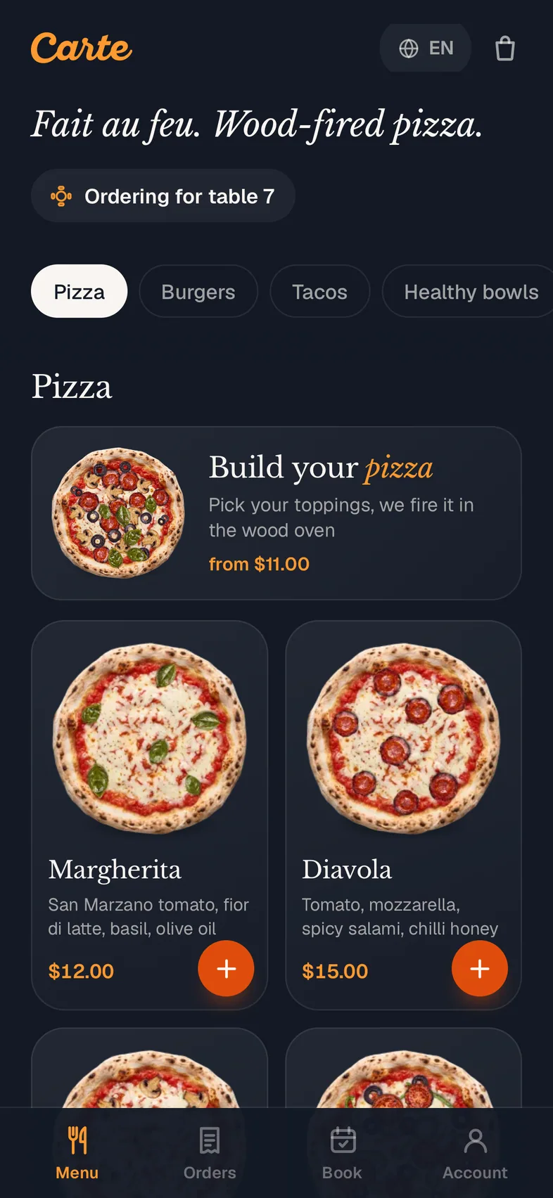 A restaurant's own menu on a phone