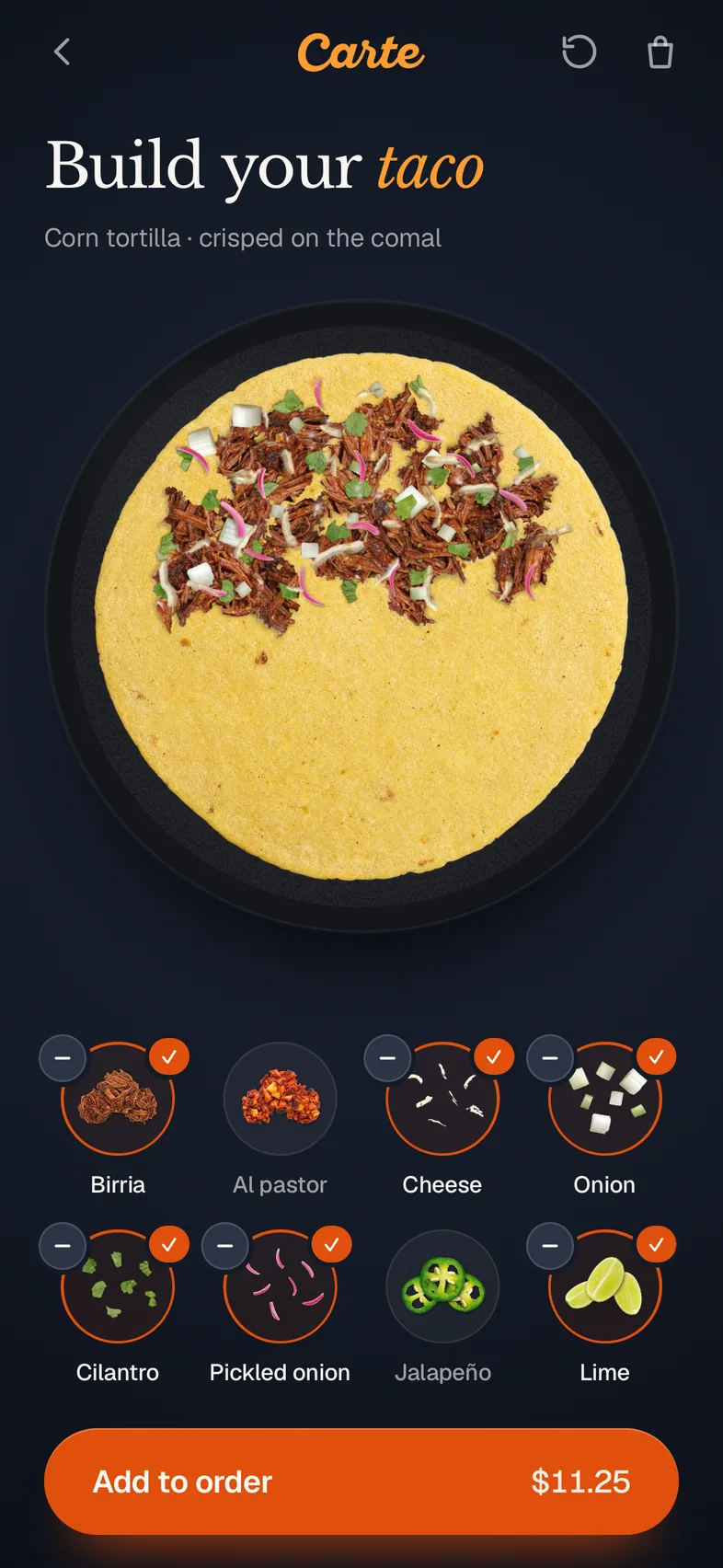 The guest app: a taco being filled